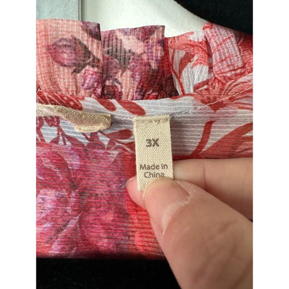 Soft Surroundings Women’s 3X Anastasia Blue Floral Patchwork Blouse Button A34 - Picture 3 of 8